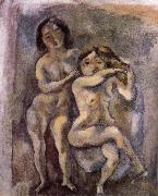 Gril with sheila are hackle golden hair Jules Pascin